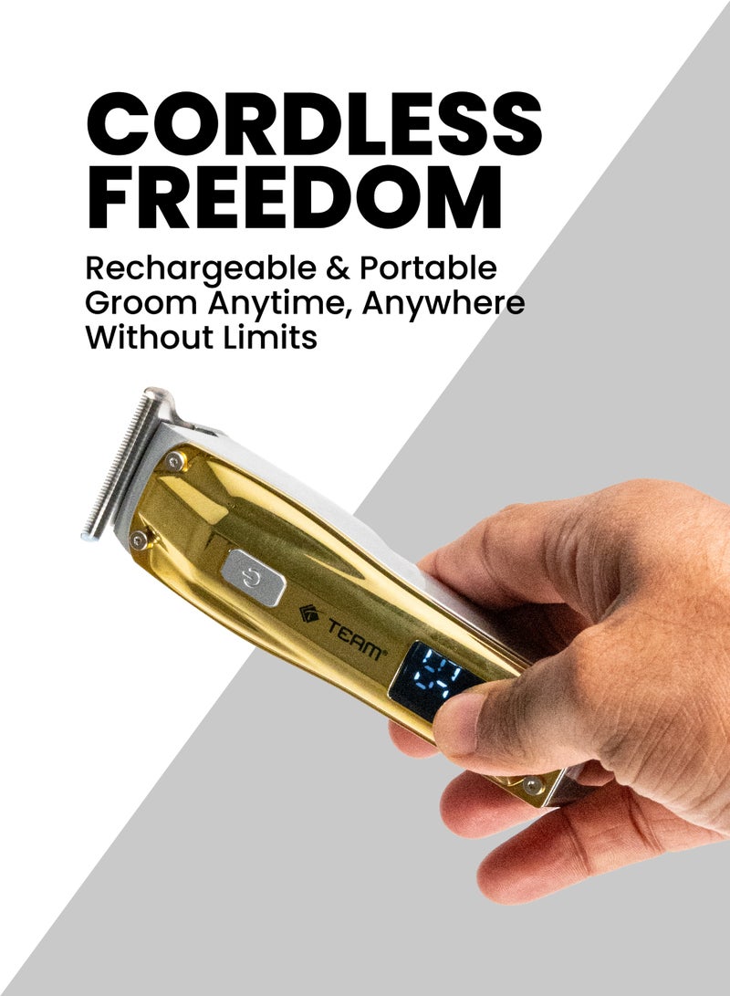 تيم TEAM Professional Rechargeable Hair Clipper for Men – Precision Trimmer with LED Display, 0.2mm Cutting Length, High-Speed Motor, Anti-Clip System,  Gold Finish - Image 3